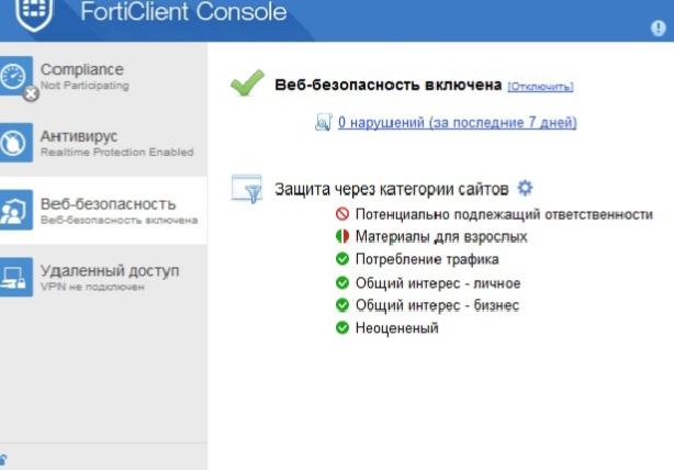 Скриншот антивируса FortiClient 7.4